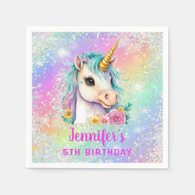 Unicorn Rainbow Sparkle Birthday Party Paper Napkins (Front)