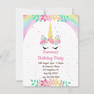 Unicorn Rainbow, Sparkles Birthday Invitation