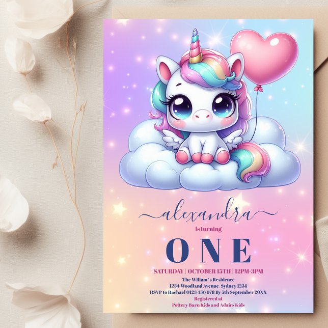 Unicorn Rainbow Sparkles Gold 1st Birthday Invitation (Creator Uploaded)