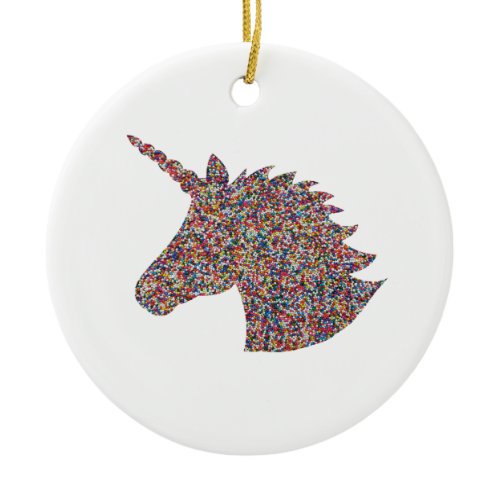 Unicorn Rainbow Sprinkle Ceramic Ornament