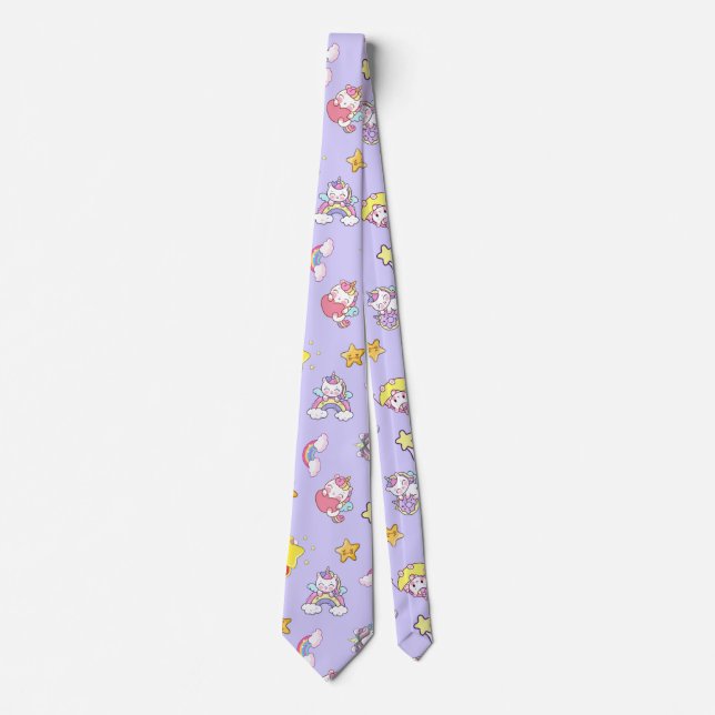 Unicorn Rainbow Star Light Purple Themed Neck Tie (Front)