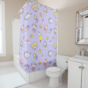Unicorn Rainbow Star Light Purple Themed Shower Curtain