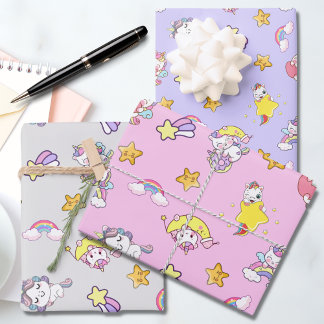 Unicorn Rainbow Star Themed Collection Wrapping Paper Sheets