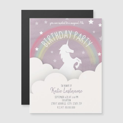 Unicorn Rainbow Stars Birthday Magnetic Invitation