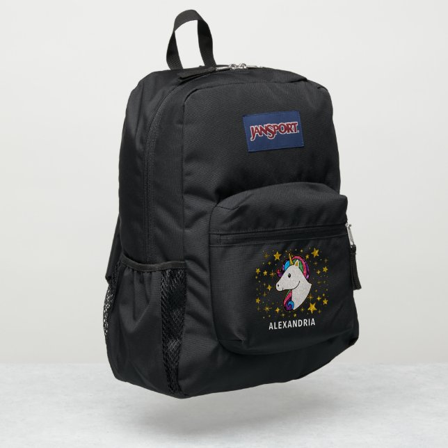 Unicorn Rainbow Stars Gold Glitter Personalize JanSport Backpack | Zazzle