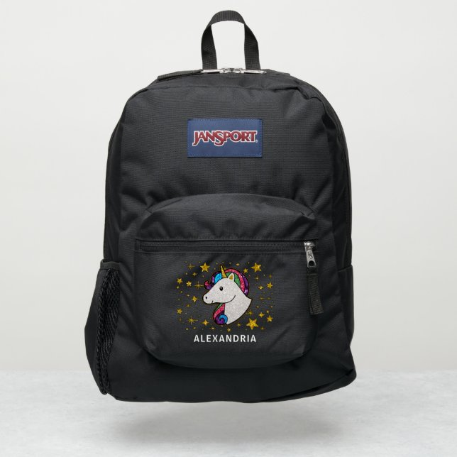Unicorn Rainbow Stars Gold Glitter Personalize  JanSport Backpack (Front)