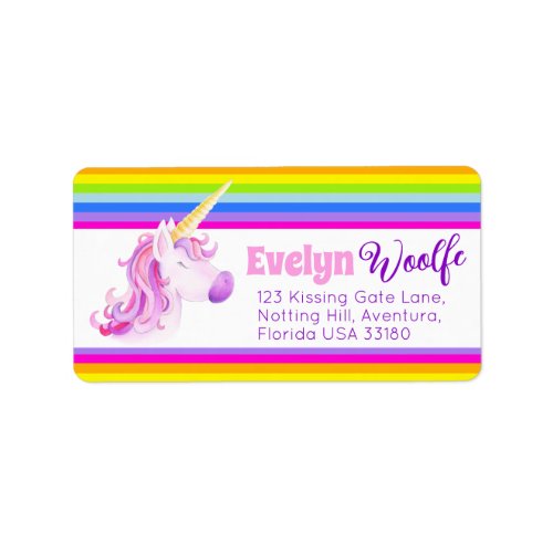 Unicorn rainbow stripes address labels