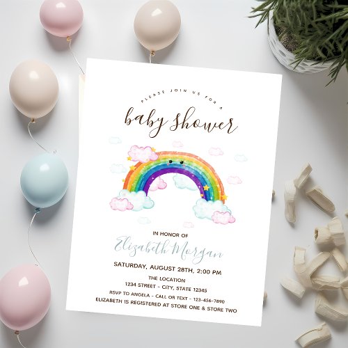 Unicorn Rainbow Stripes Baby Shower Invitation