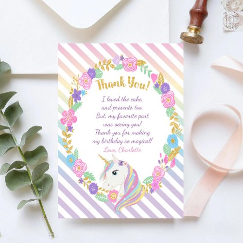 Unicorn Rainbow Thank You Cards