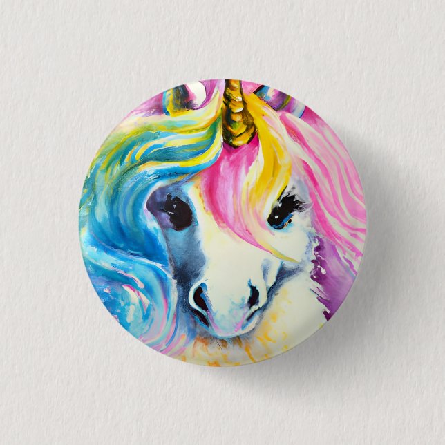 Unicorn Rainbow Watercolor Button (Front)