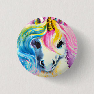 Unicorn Rainbow Watercolor Button