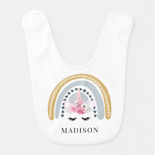 Unicorn Rainbow Watercolor Girls  Baby Bib