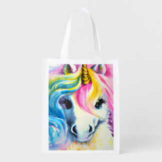 Unicorn Rainbow Watercolor Grocery Bag