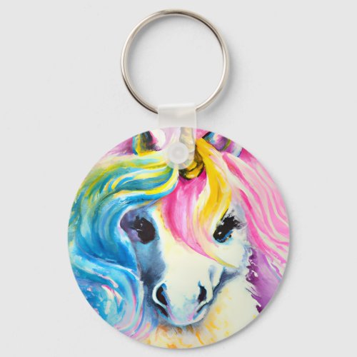 Unicorn Rainbow Watercolor Keychain