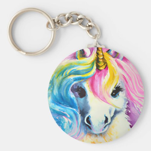 Unicorn Rainbow Watercolor Keychain