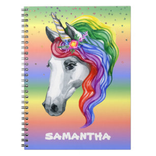 Unicorn Rainbow Watercolor Monogram Name Notebook