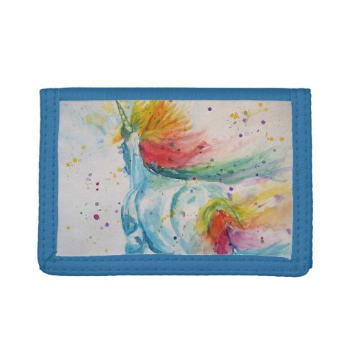 Unicorn Rainbow Watercolor Painting art Trifold Wallet