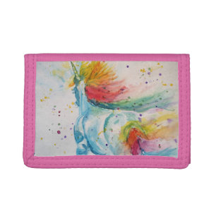 Unicorn Rainbow Watercolor Painting Girls Gifts Tri-fold Wallet