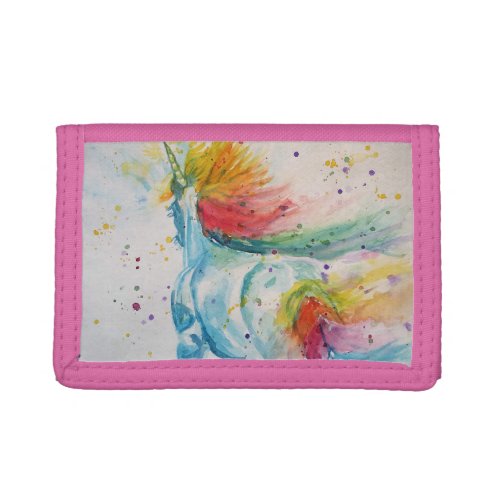 Unicorn Rainbow Watercolor Painting Girls Gifts Trifold Wallet