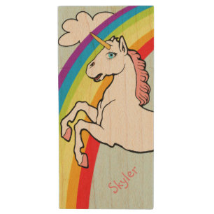 Unicorn Rainbow Wood USB Flash Drive