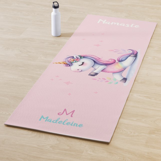 Unicorn Rainbow Yoga Pose Cute Funny Name Monogram Mat (In Situ)