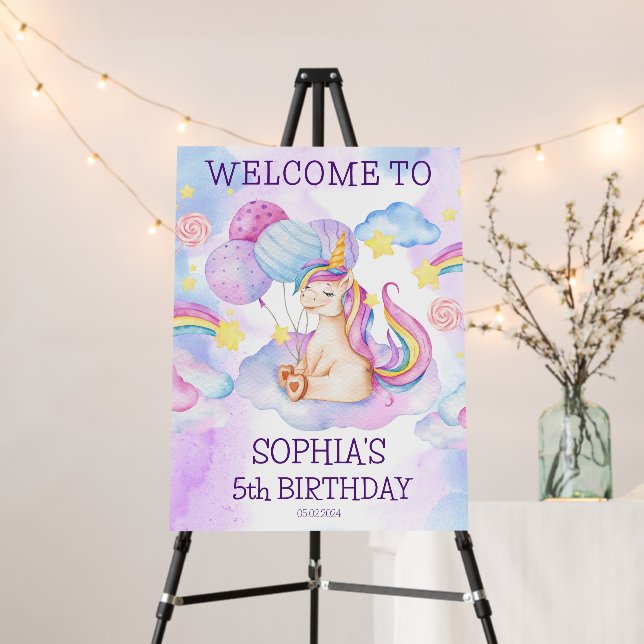 Unicorn Rainbows Birthday Party Welcome Foam Board (In Situ (Stand))