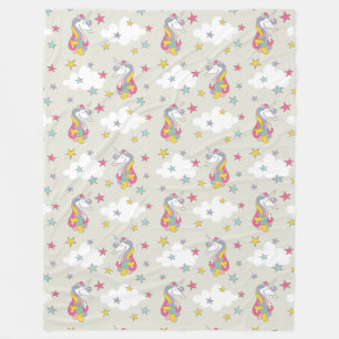 Unicorn Rainbows Clouds and Colorful Stars Bedroom Fleece Blanket