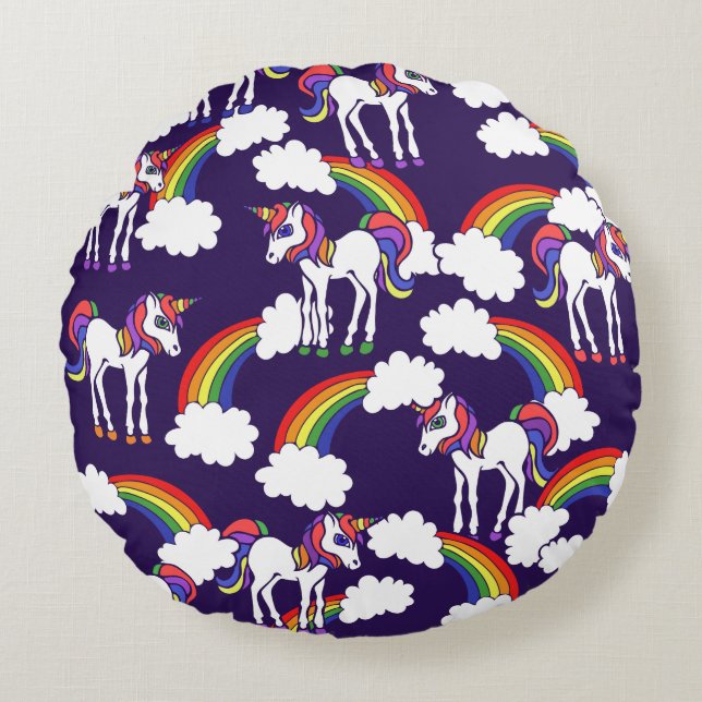 Unicorn Rainbows Round Pillow (Front)