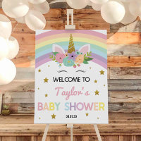 Unicorn Rainbows Stars Baby Shower Welcome Sign