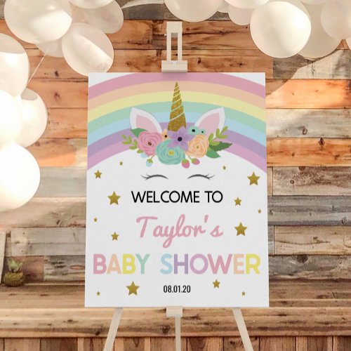 Unicorn Rainbows Stars Baby Shower Welcome Sign