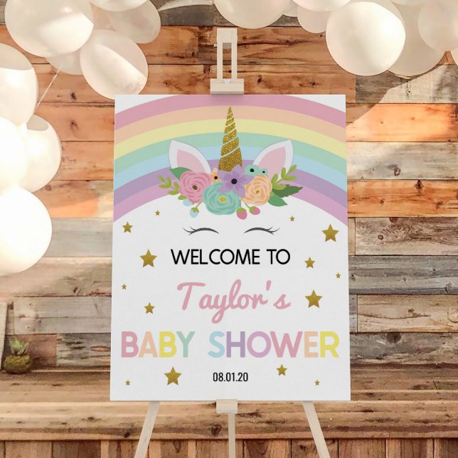 Unicorn Rainbows Stars Baby Shower Welcome Sign (Creator Uploaded)