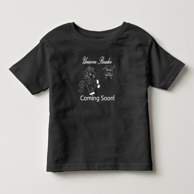 Unicorn Reader Coming Soon Kids White Logo Tee (Front)