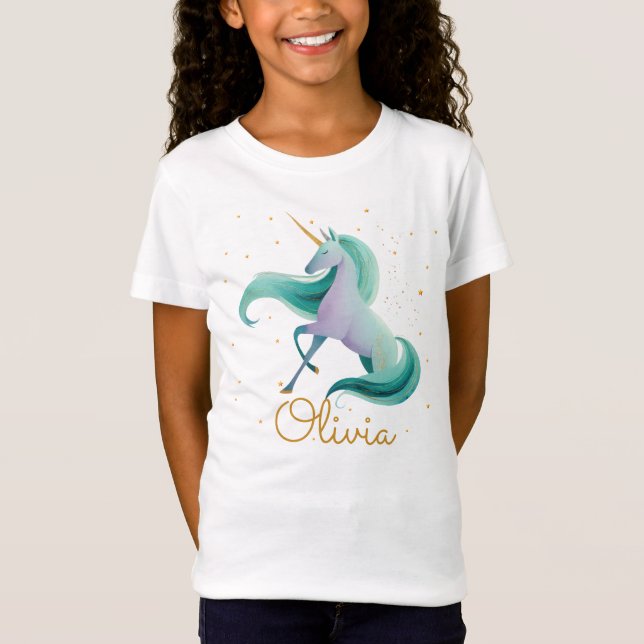 Unicorn Reader Girls’ T-Shirt – Personalized Name (Front)