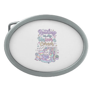 Unicorn Reading in My Unicorn Corner Cute Pastel T Belt Buckle