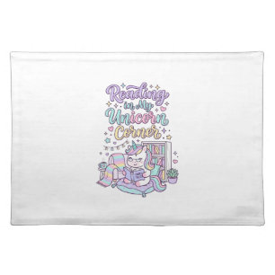 Unicorn Reading in My Unicorn Corner Cute Pastel T Cloth Placemat