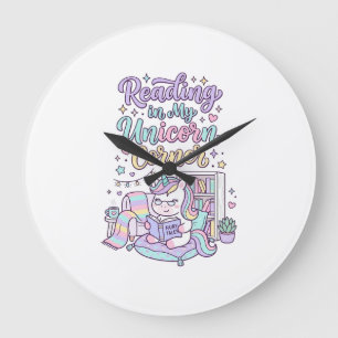 Unicorn Reading in My Unicorn Corner Cute Pastel T Large Clock