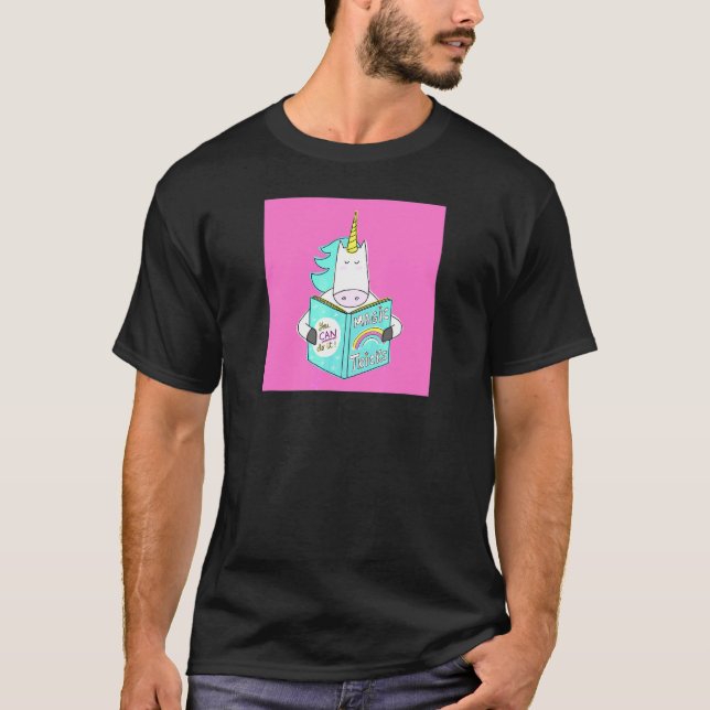 Unicorn Reading Magic Tricks Book  Cute Humor Pink T-Shirt (Front)