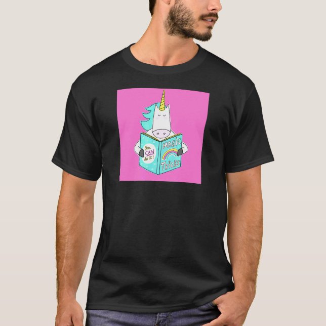Unicorn Reading Magic Tricks Book  Cute Humor Pink T-Shirt (Front)