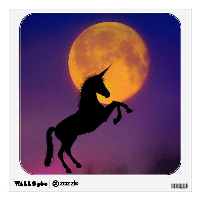 Unicorn Rearing Silhouette and Moon Wall Decal (Front)