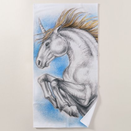 Unicorn Rearing Watercolor Art Beach Towel