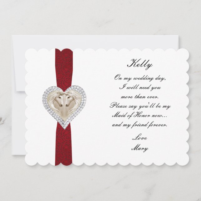 Unicorn Red Lace Wedding Maid Of Honor Card (Front)