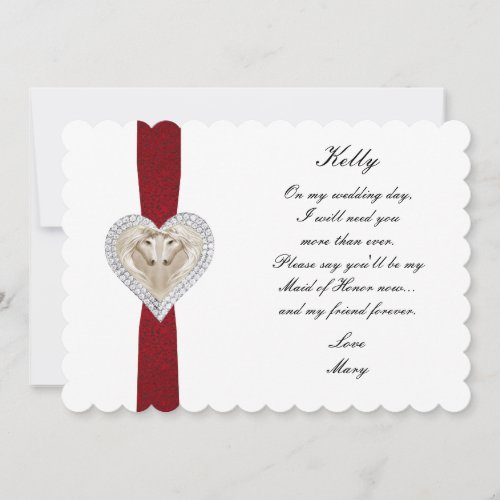 Unicorn Red Lace Wedding Maid Of Honor Card