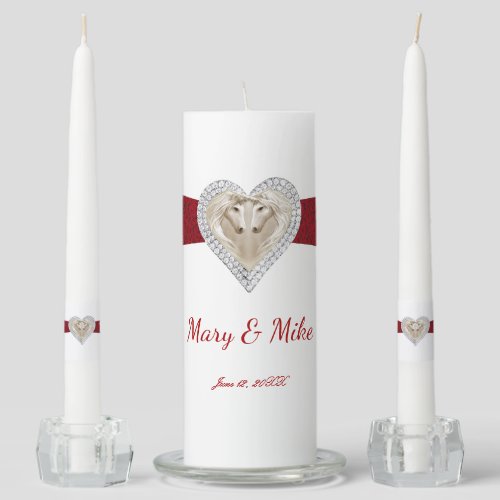 Unicorn Red Lace Wedding Unity Candle Set