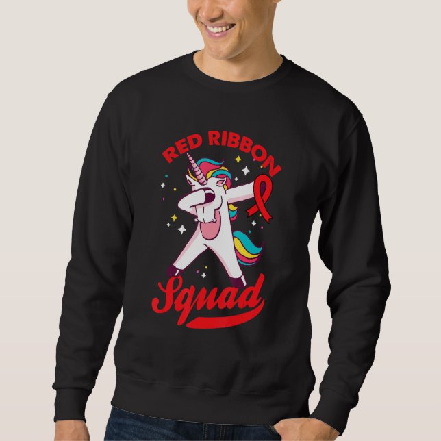 Unicorn Red Ribbon Squad Week Awareness Red Ribbon Sweatshirt (Front)