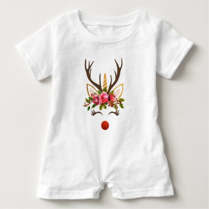 Unicorn Reindeer Antler / Christmas Flowers Baby Romper