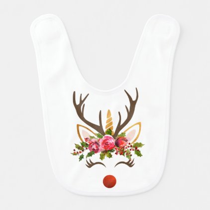 Unicorn Reindeer Antler / Christmas Flowers Bib