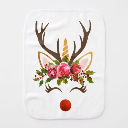 Unicorn Reindeer Antler / Christmas Flowers Burp Cloth