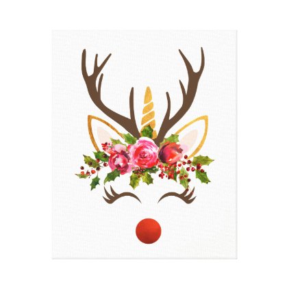 Unicorn Reindeer Antler / Christmas Flowers Canvas Print