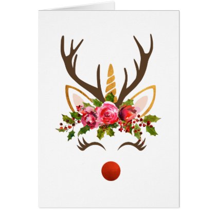 Unicorn Reindeer Antler / Christmas Flowers Card
