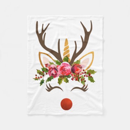 Unicorn Reindeer Antler / Christmas Flowers Fleece Blanket
